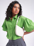 DressBerry Glam Cute Puffed Sleeves Boxy Crop Shirt