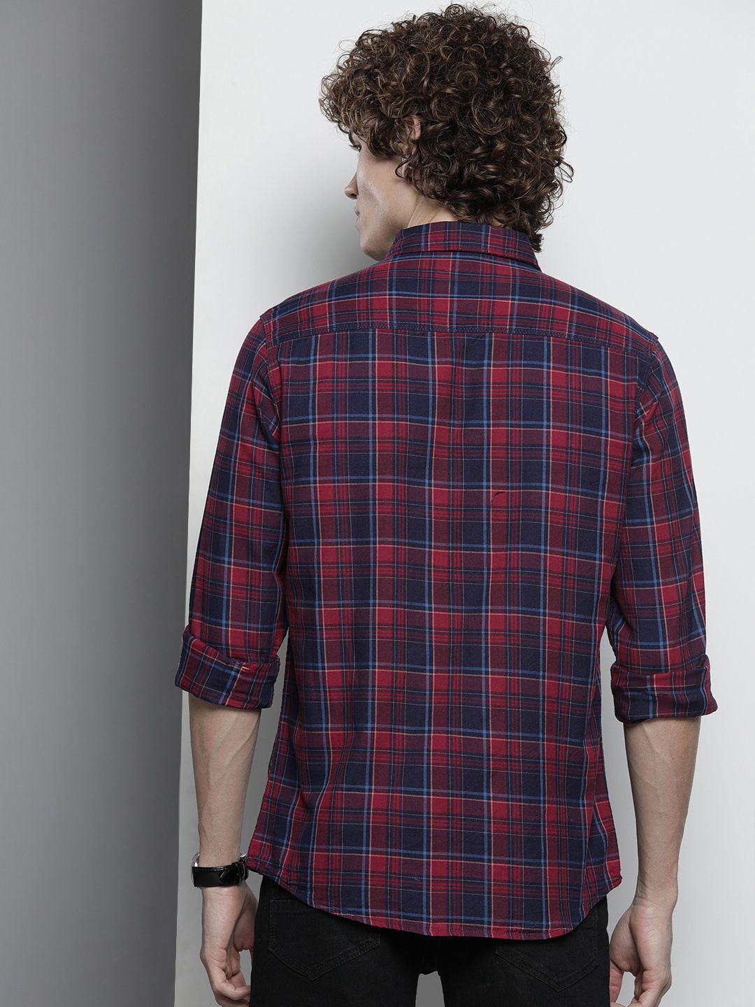 The Indian Garage Co Men Maroon Tartan Checked Casual Shirt