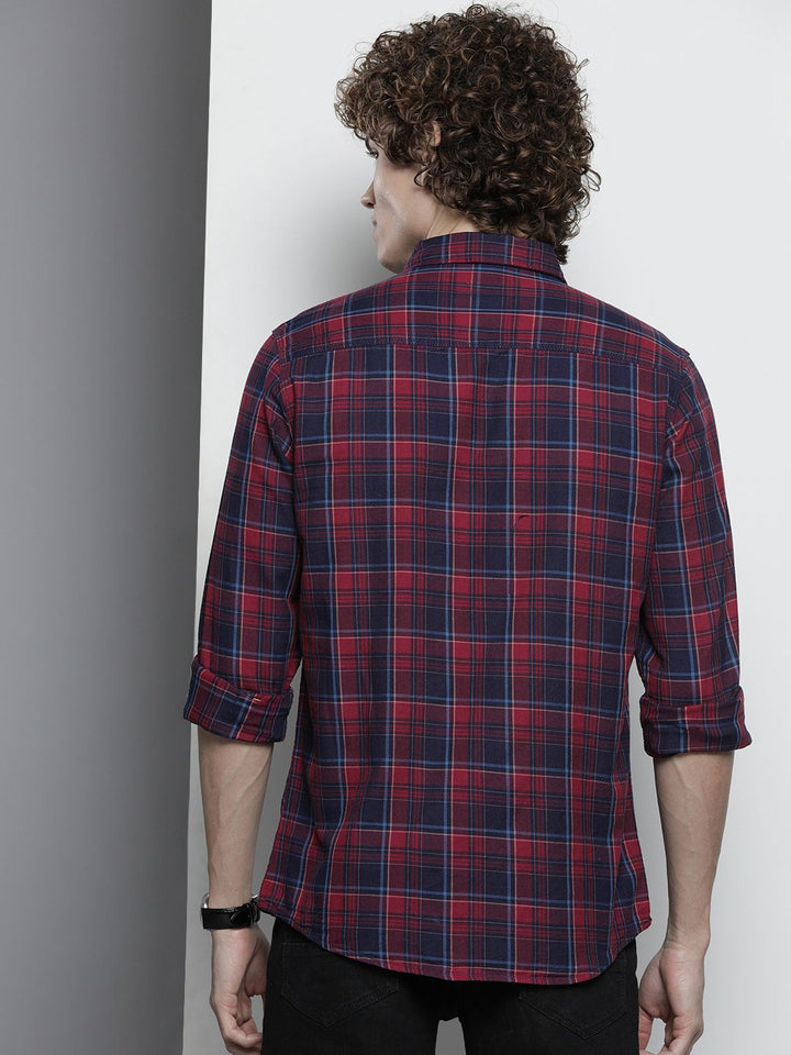 The Indian Garage Co Men Maroon Tartan Checked Casual Shirt