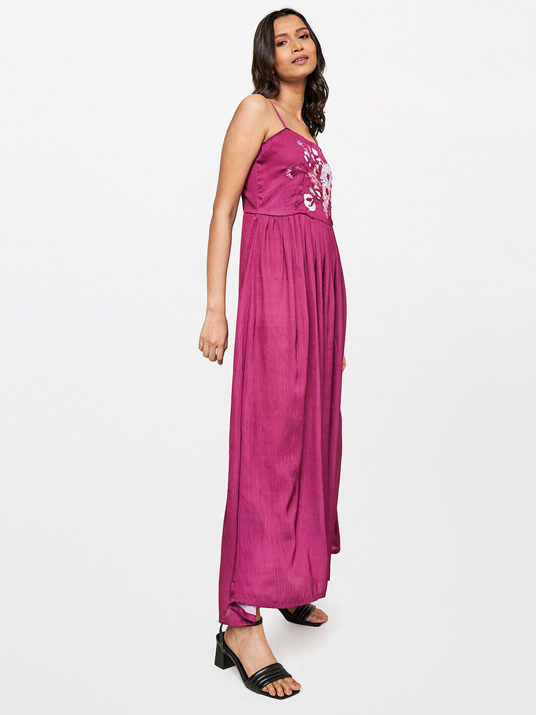 AND Women Magenta Floral Embellished A-Line Maxi Dress