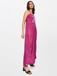 AND Women Magenta Floral Embellished A-Line Maxi Dress