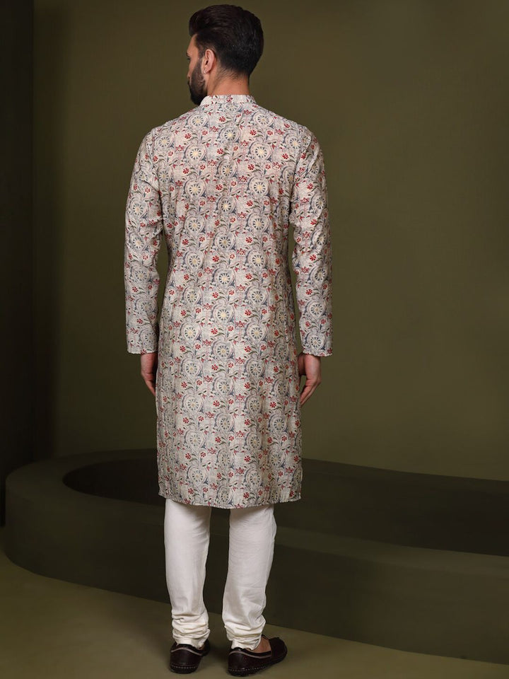 KISAH Mandarin Collar Ethnic Motifs Printed Straight Kurta with Churidar