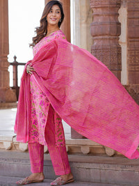 KALINI Floral Printed Pure Cotton Kurta with Trousers & With Dupatta