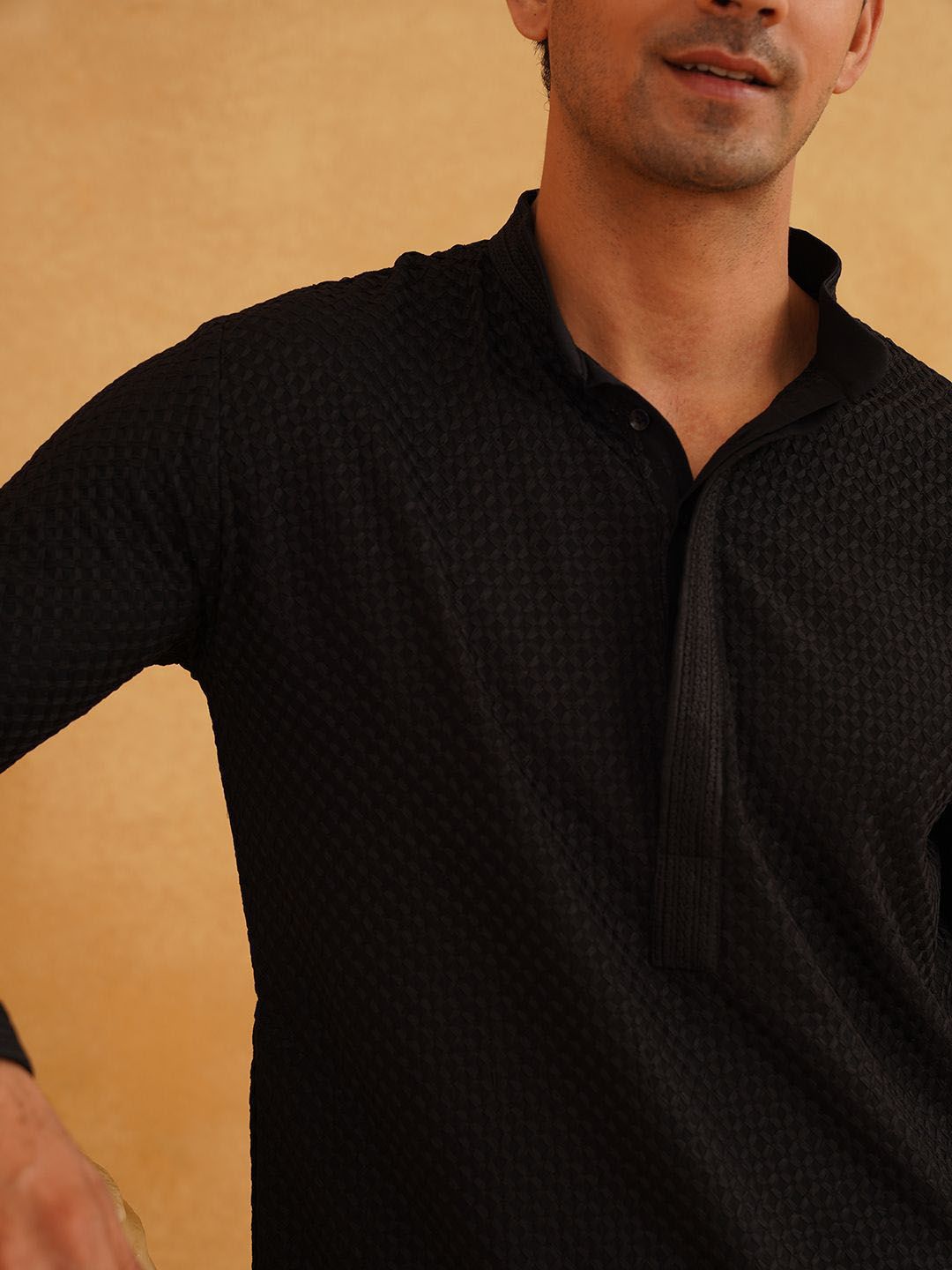 SOJANYA Kurta Lurus Kapas Tulen Bersulam Geometrik Biasa Dengan Churidar