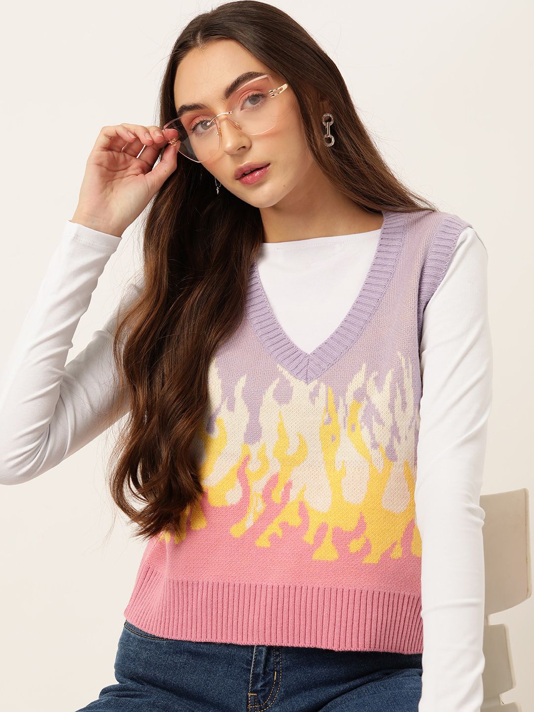 DressBerry Pure Acrylic Self-Design Sweater Vest