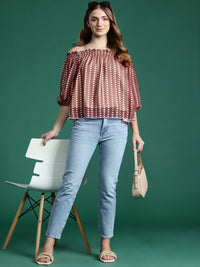 DressBerry Chevron Print Off-Shoulder Bardot Top