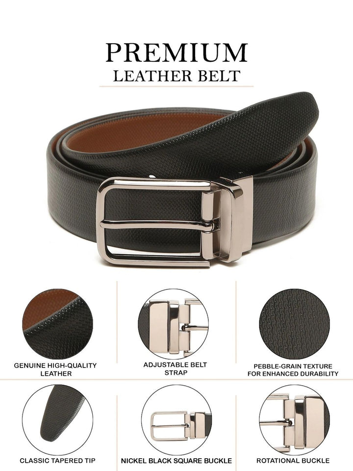 Teakwood Leathers Men Textured Leather Reversible Formal Belt