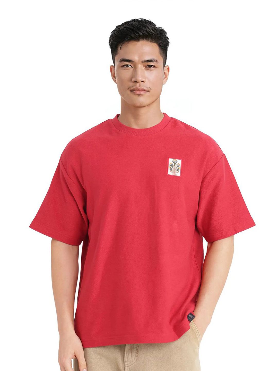 RARE RABBIT Men Graphic Printed Round Neck Cotton Oversized T-shirt