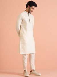 KISAH Mandarin Collar Woven Design Thread Work Cotton Straight Kurta