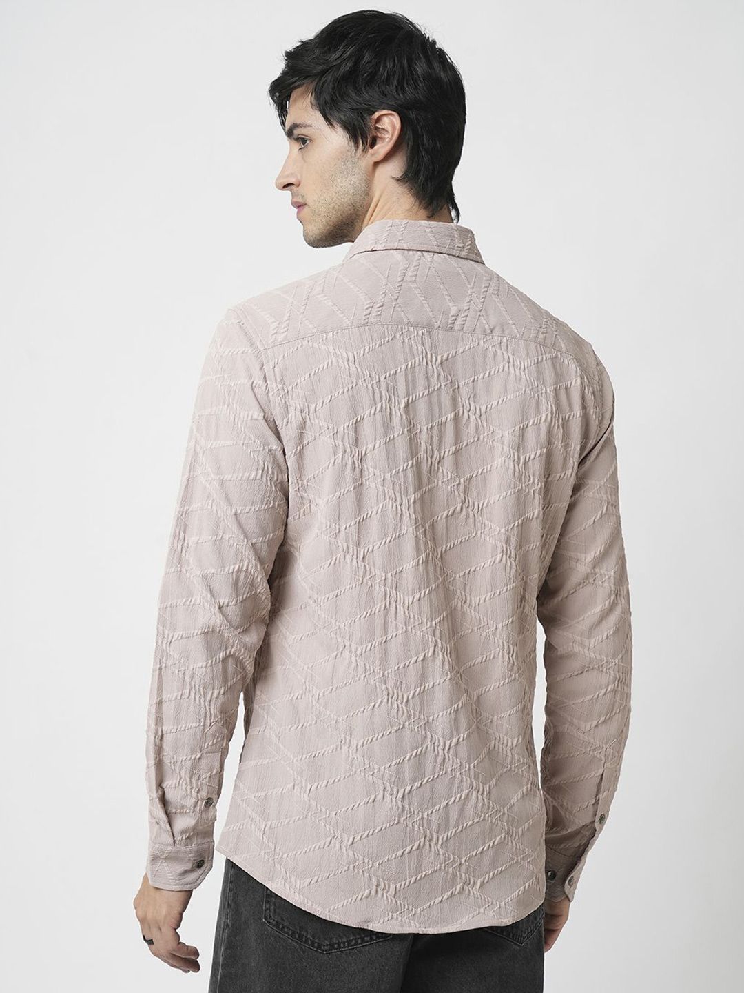 VASTRADO Men Classic Slim Fit Spread Collar Textured Casual Shirt