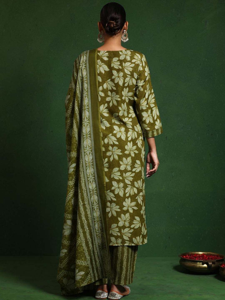 Varanga Floral Printed V-Neck Straight Kurta With Trousers And Dupatta
