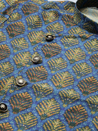 SOJANYA Kurta Lurus Angrakha Bercetak Biru & Kuning