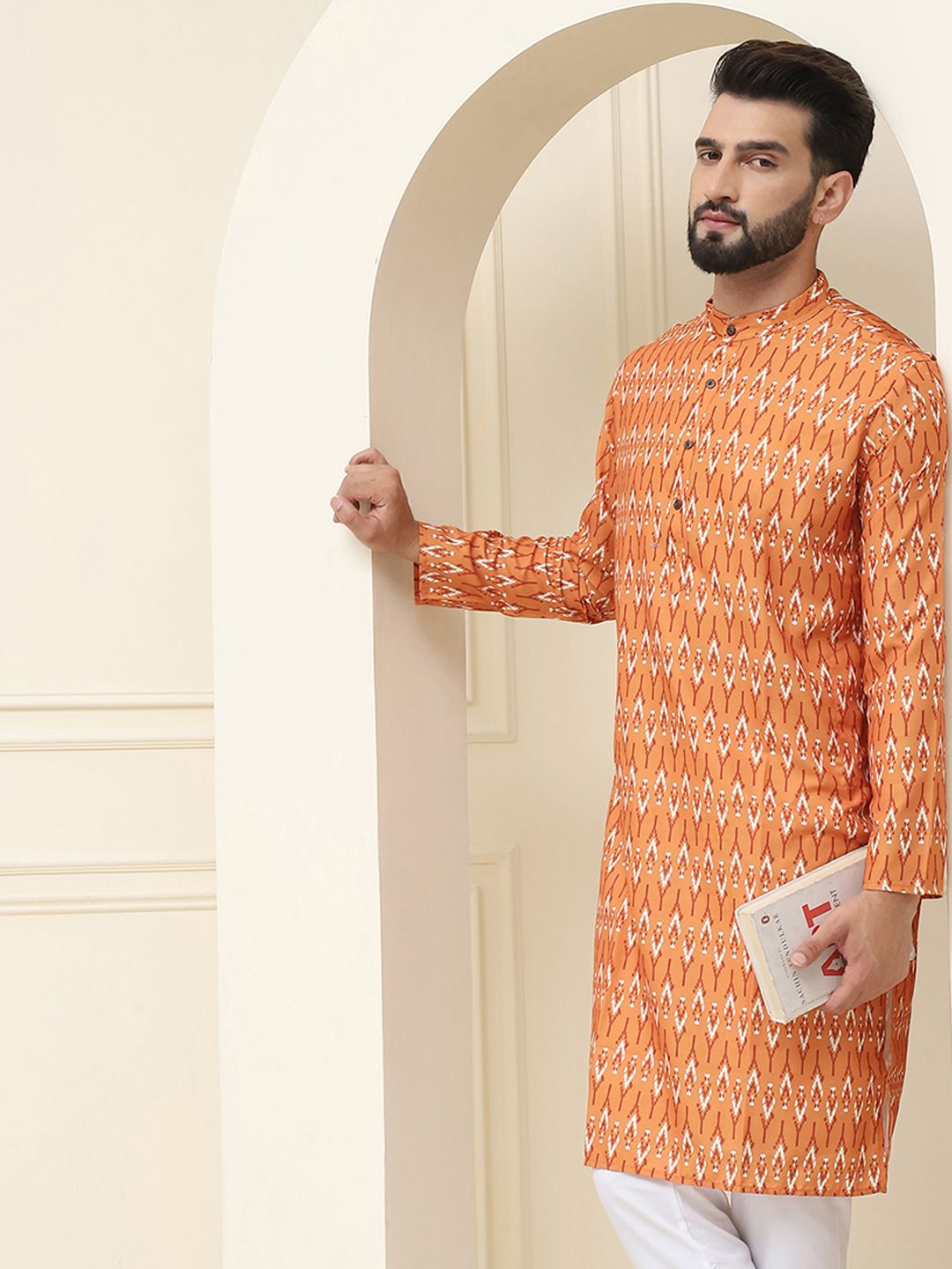 SOJANYA Geometric Printed Mandarin Collar Pure Cotton Straight Kurta