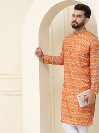 SOJANYA Geometric Printed Mandarin Collar Pure Cotton Straight Kurta