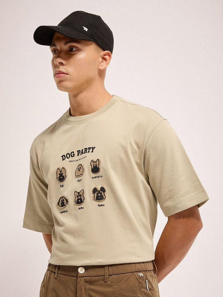 THE BEAR HOUSE Men Graphic Printed Round Neck Pure Cotton Oversized T-shirt