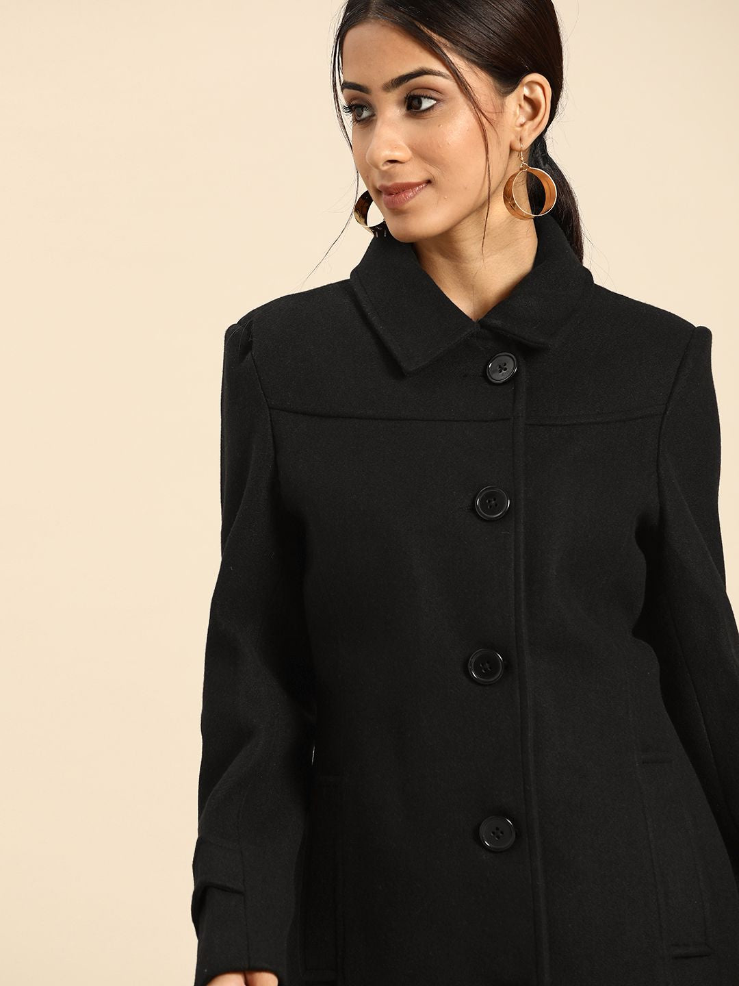 all about you Women Black Solid Longline Overcoat