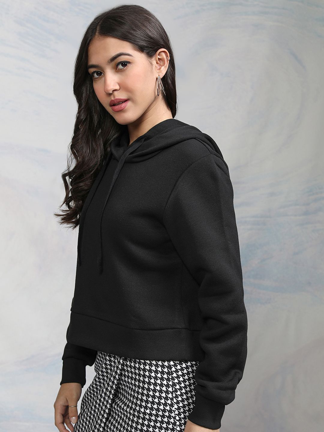 Tokyo Talkies Women Black Hooded Sweatshirt