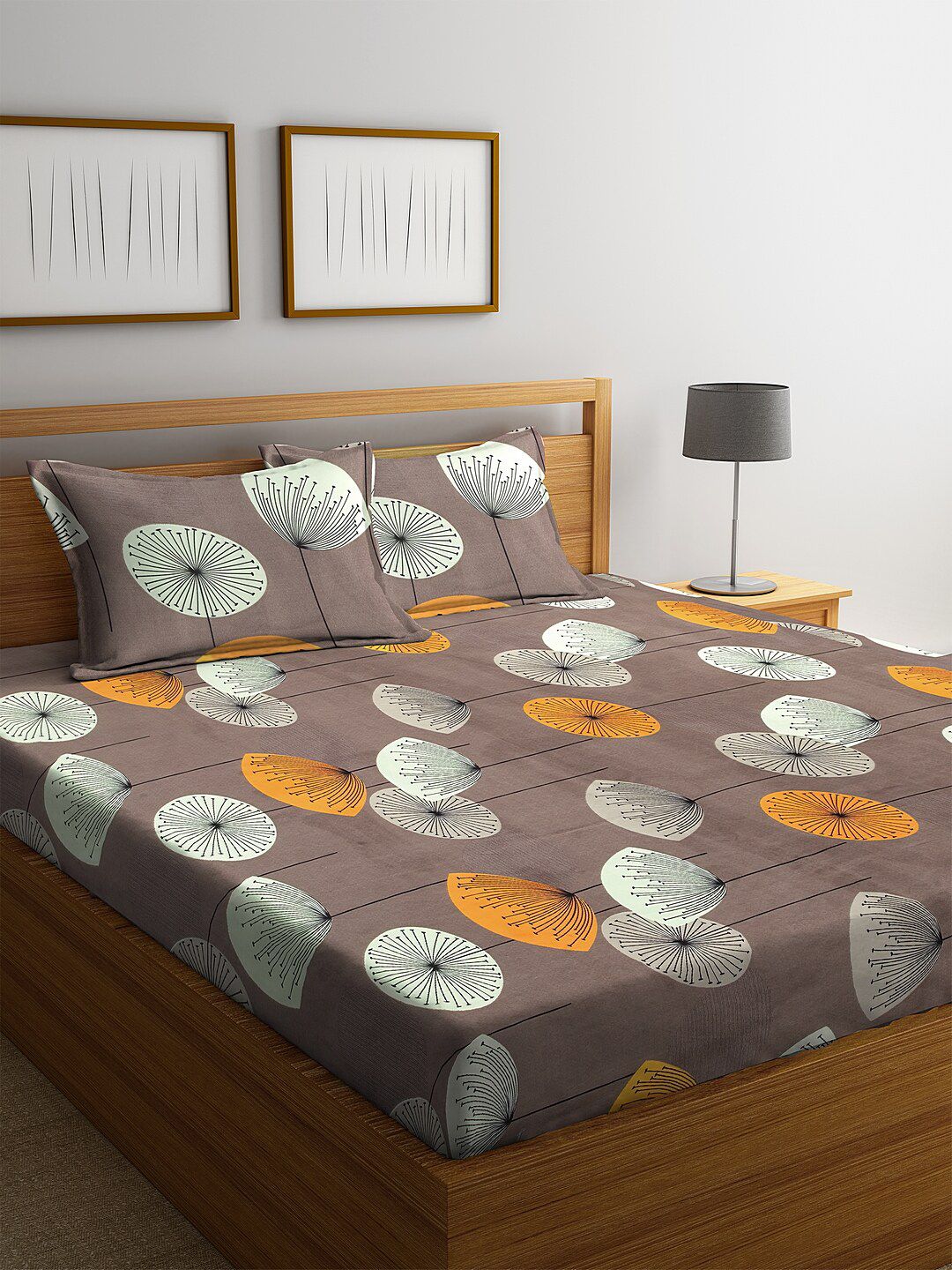 KLOTTHE Coklat Floral Flat 300 TC King Cadar Halus dengan 2 Sarung Bantal-250X225 sm