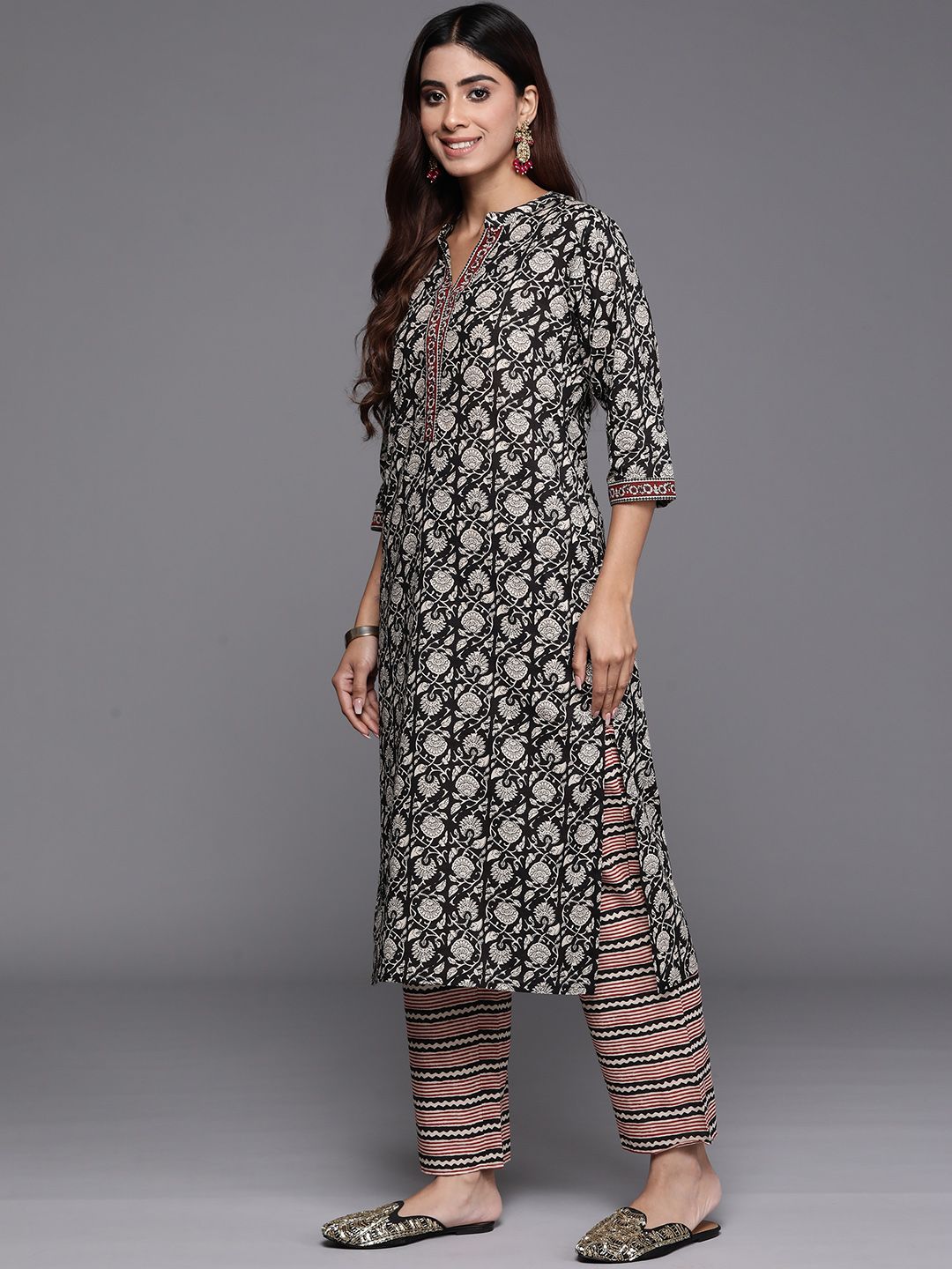 Libas Women Floral Printed Regular Pure Cotton Kurta with Palazzos & Dupatta