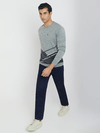 Raymond Men Grey Colourblocked Geometric Sweater