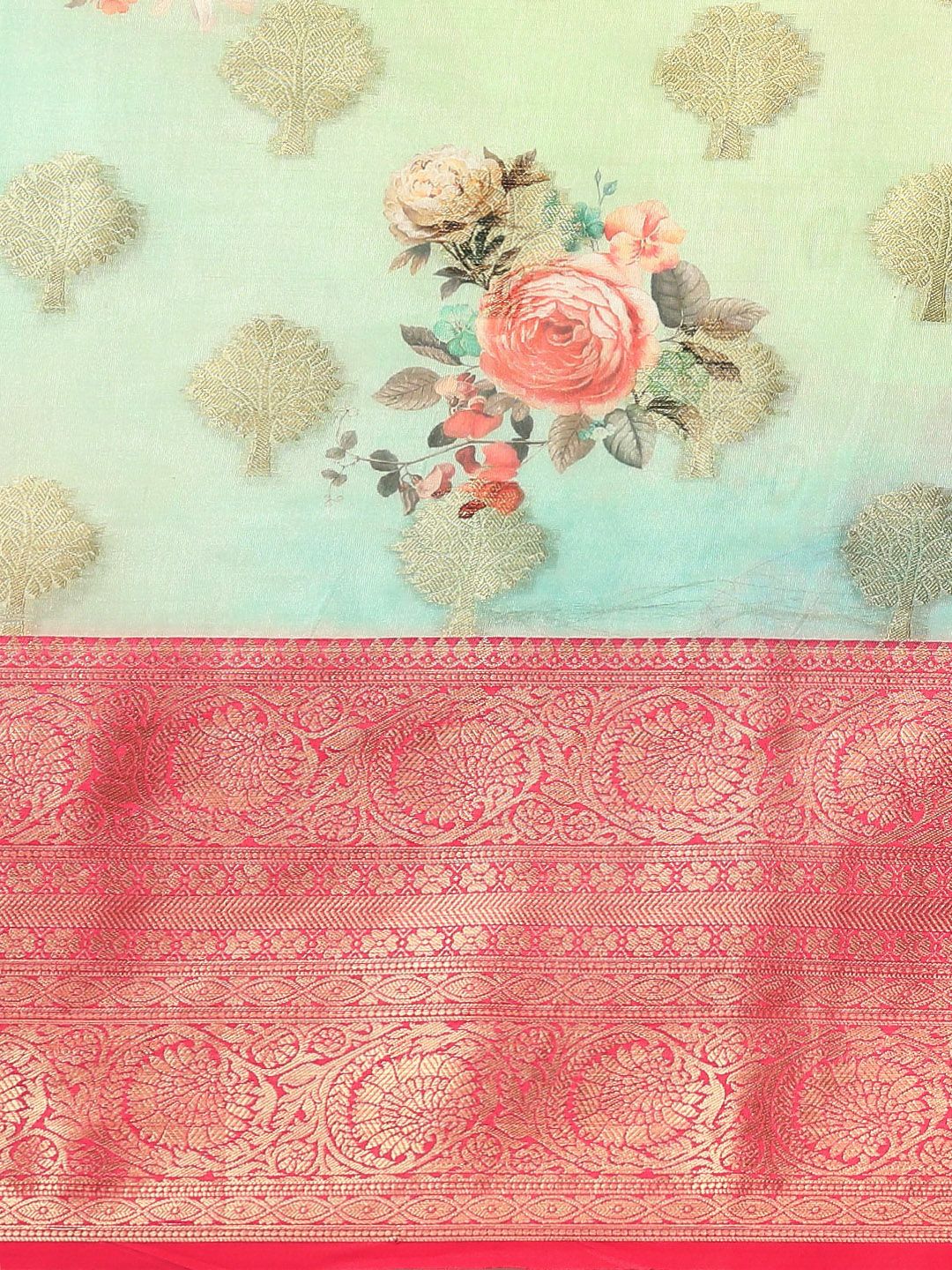 Silk Land Woven Kalamkari Art Silk Chanderi Digital Print Saree