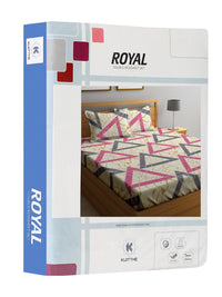 KLOTTHE Beige Geometric Cotton 300 TC King Fine Bedsheet with 2 Pillow Covers-220 x 250 cm