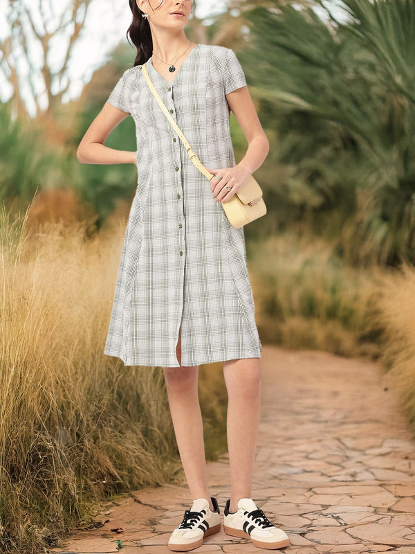 DressBerry Seersucker Softgirl Effortless Button-Down Dress