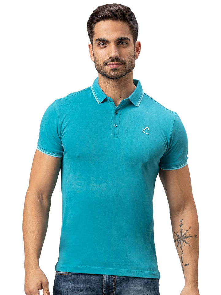 Being Human Men Blue Polo Collar Cotton T-shirt