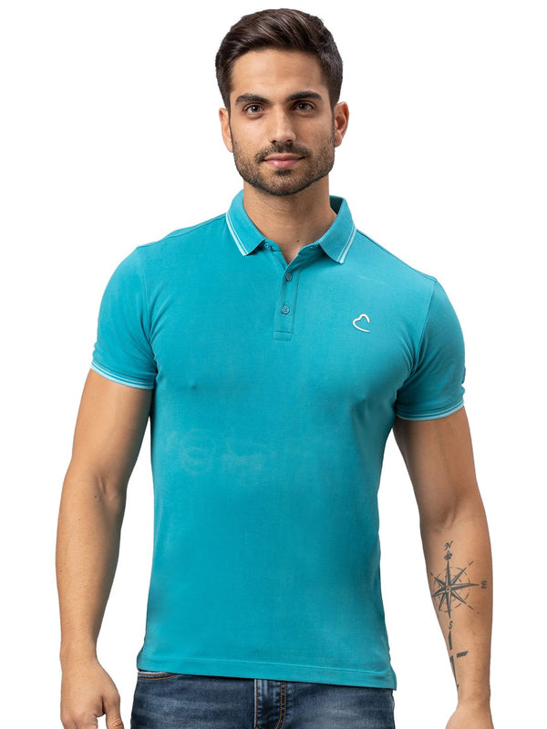 Being Human Men Blue Polo Collar Cotton T-shirt