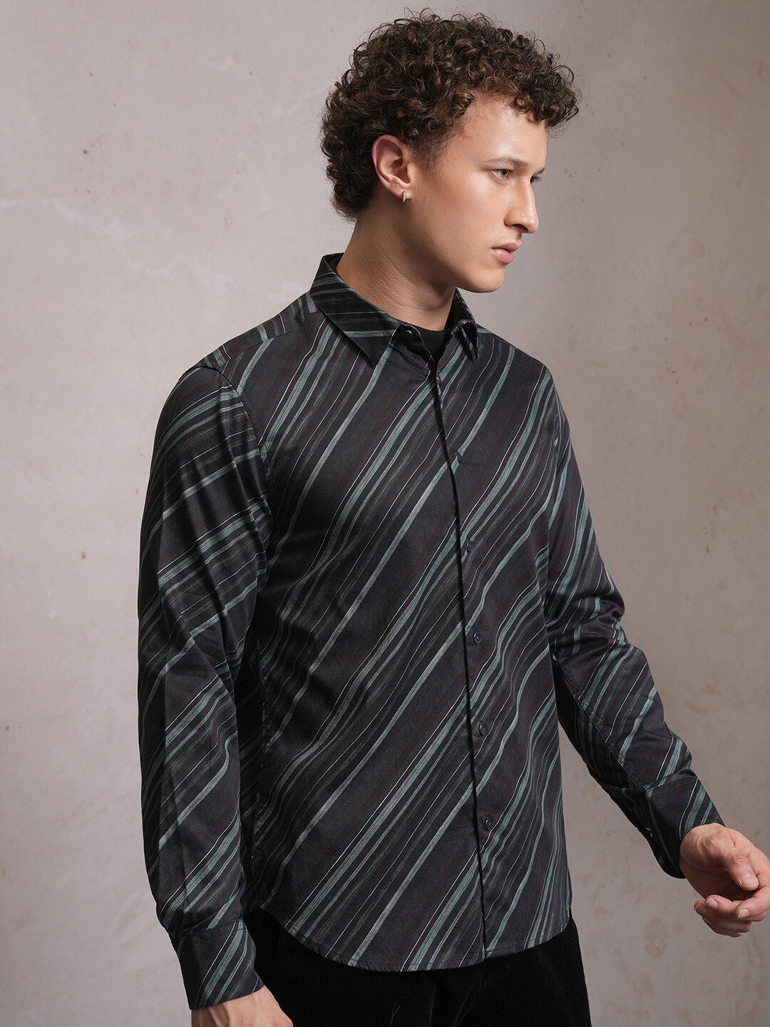 LOCOMOTIVE Luxe Slim Fit Striped Satin Party Shirt