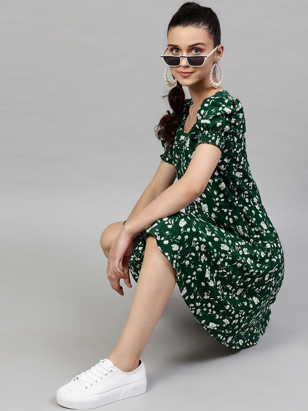 STREET 9 Women Green Printed A-Line Dress