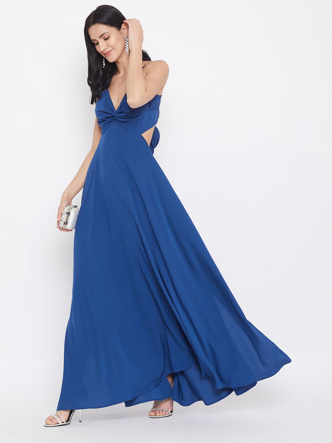 Berrylush Women Blue Solid Maxi Dress