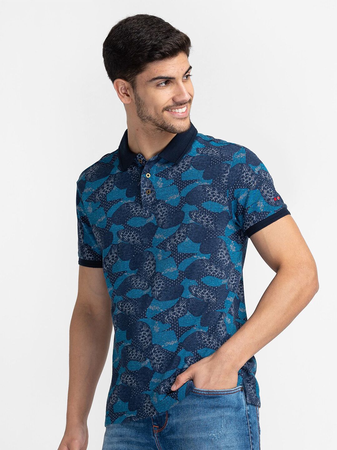 Being Human Floral Printed Polo Collar Cotton T-shirt