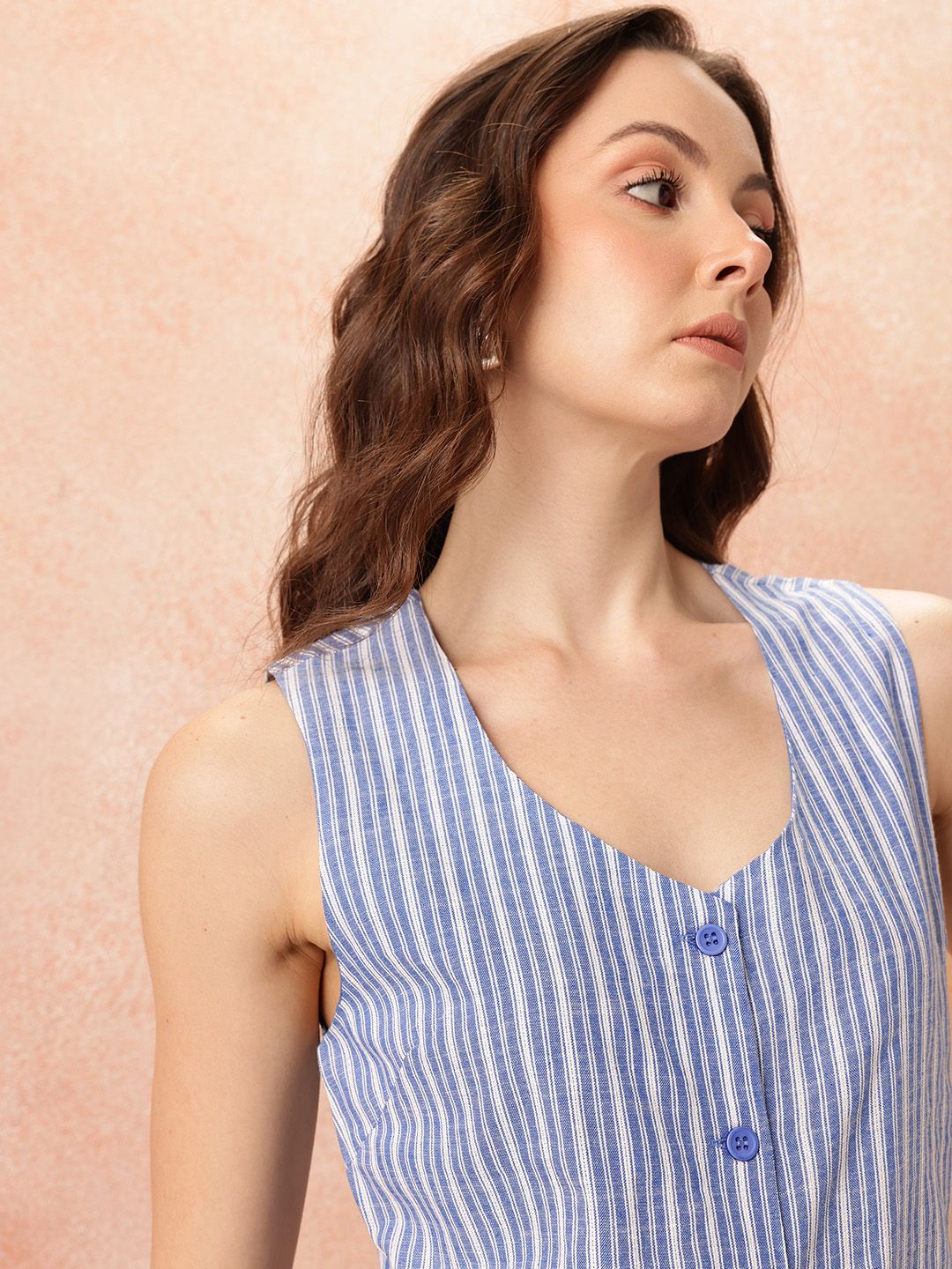 all about you Striped V-Neck Pure Cotton Co-Ords