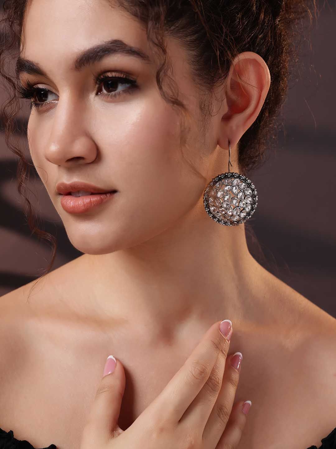 PANASH Silver Plated Solitaire Stone Studded Drop Subang