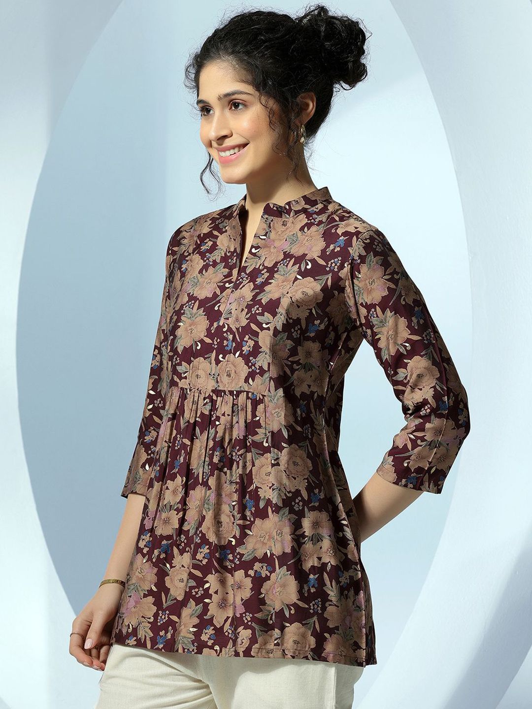 Libas Women Printed Mandarin Collar Tunic
