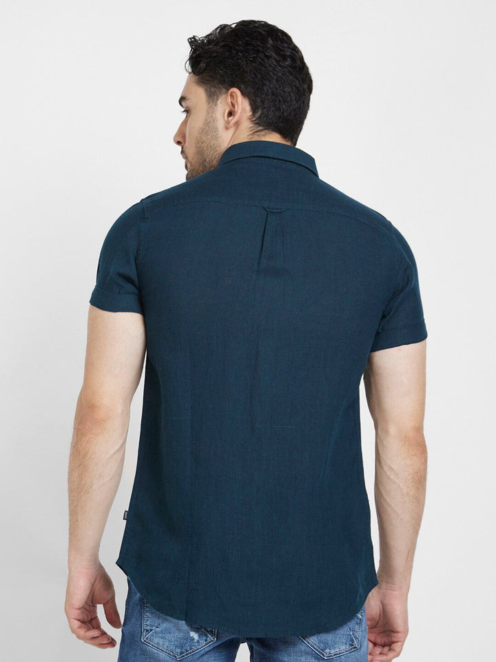 SPYKAR Short Sleeves Slim Fit Classic Casual Linen Shirt