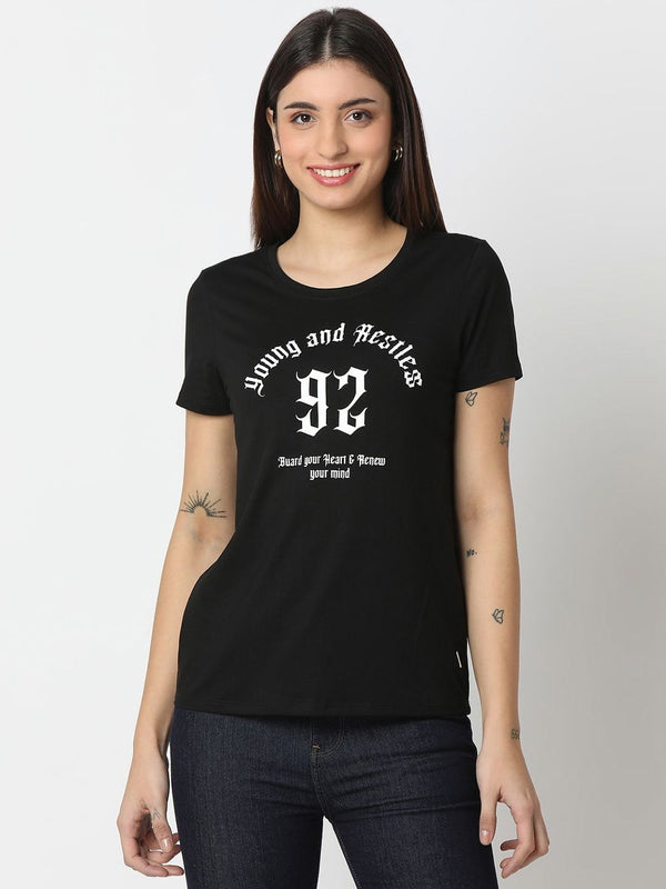 SPYKAR Women Typography Printed Round Neck Cotton T-shirt