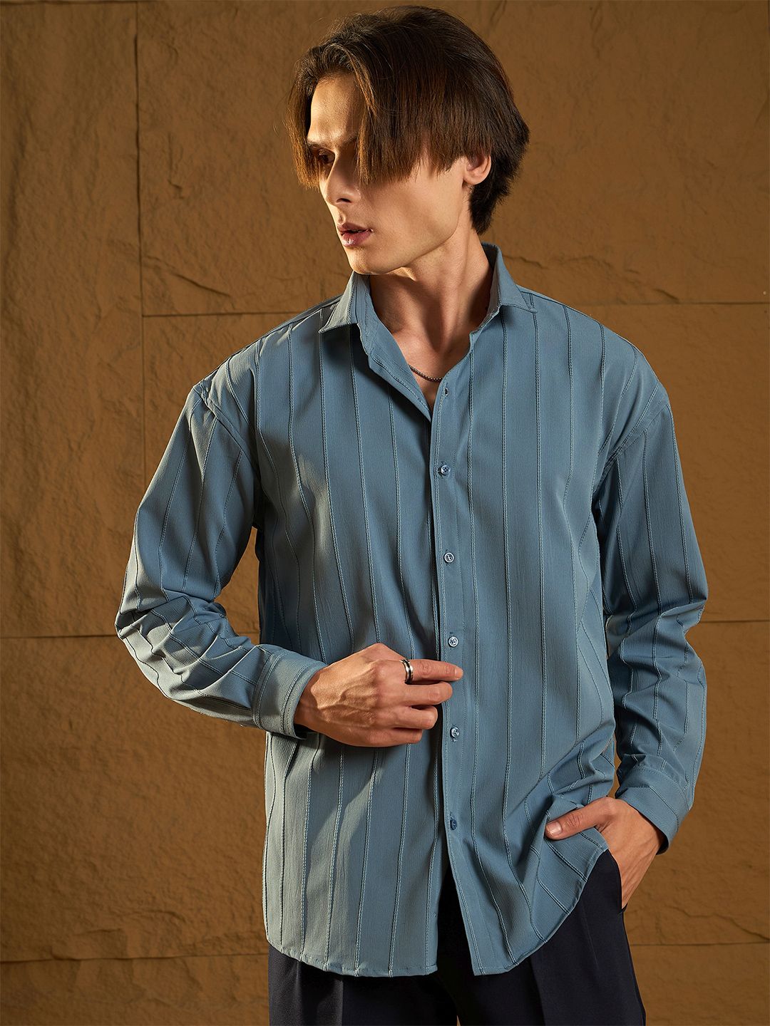 DENNISON Drop Shoulder Oversized Pintuck Shirt