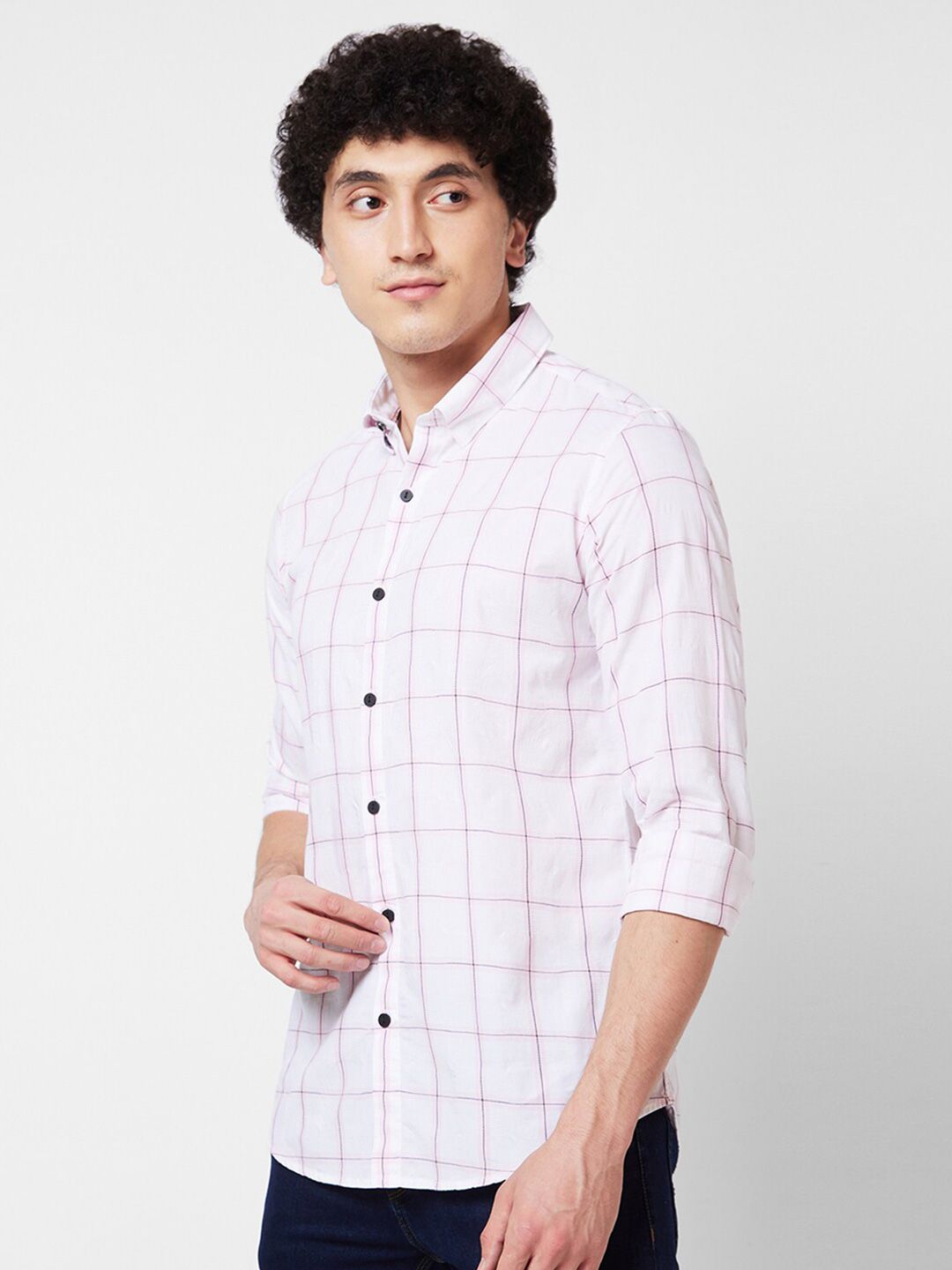 SPYKAR Men Windowpane Checked Opaque Cotton Casual Shirt