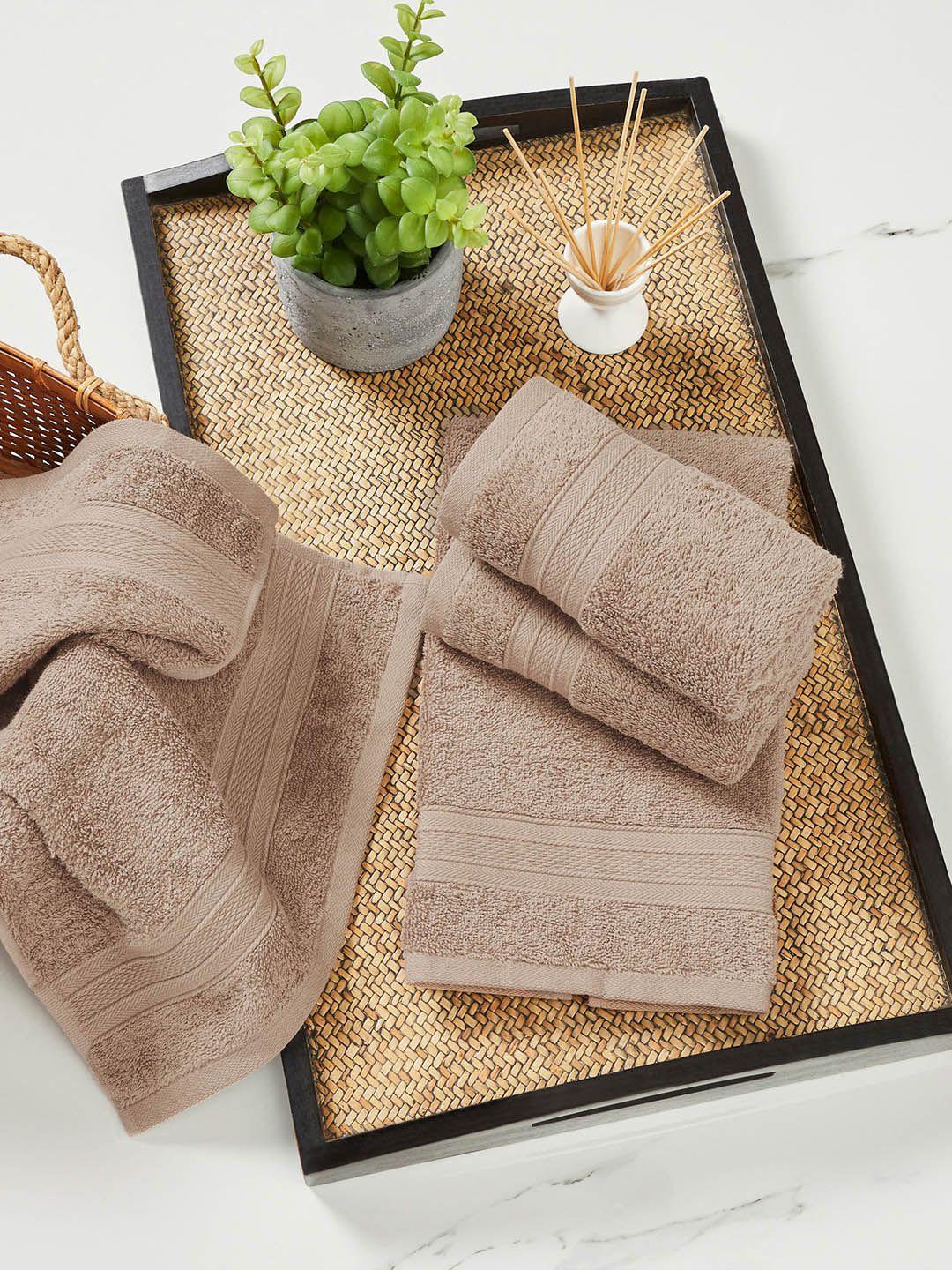 MYTRIDENT Brown Set of 4 500 GSM Cotton Hand Towel