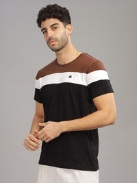 ADRO Colourblocked Regular Fit Cotton T-shirt