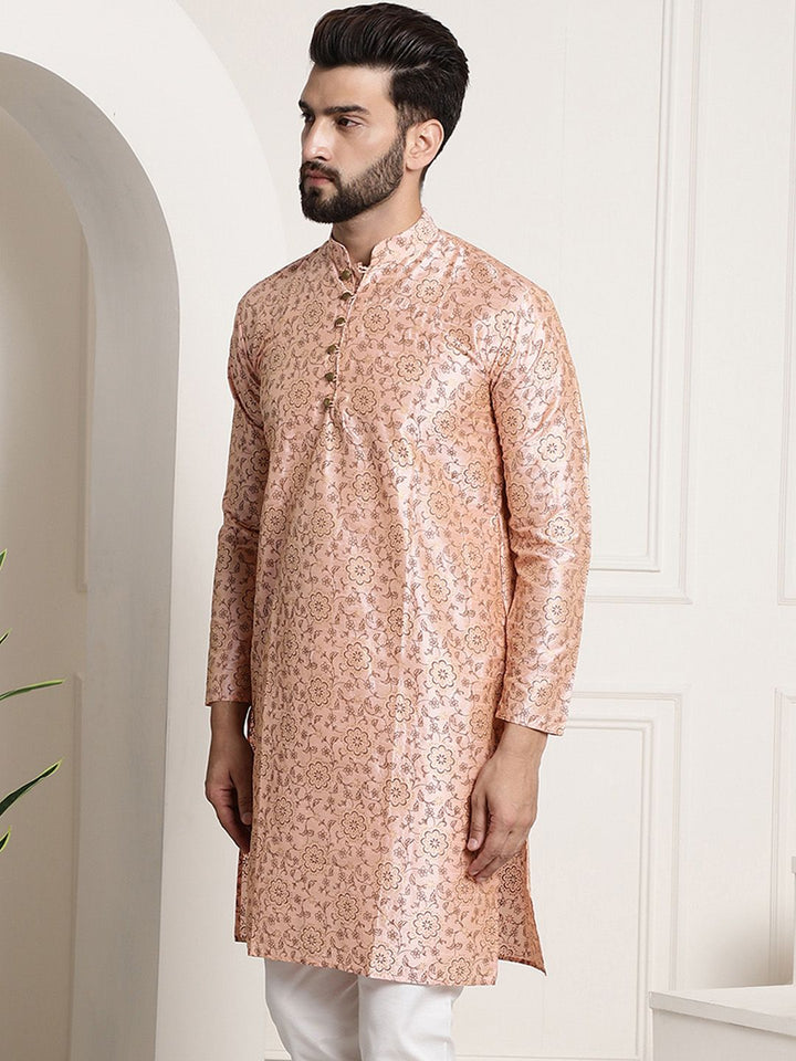 SOJANYA Floral Printed Kolar Mandarin Lengan Panjang Kurta Lurus