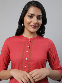 AURELIA Mandarin Collar Thread Work Straight Kurta