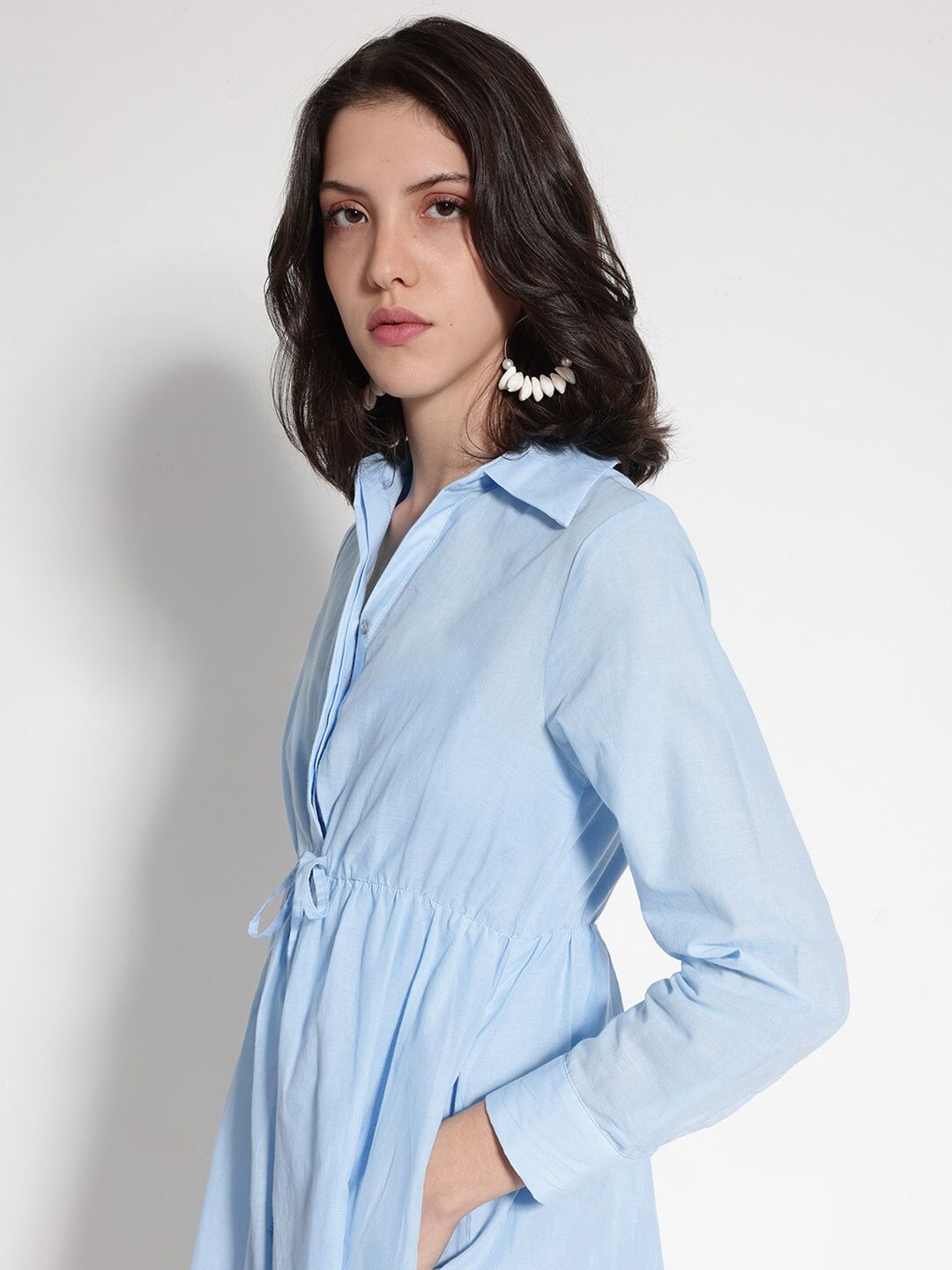 RAREISM Shirt Collar Cuffed Sleeves Cotton Fit & Flare Dress