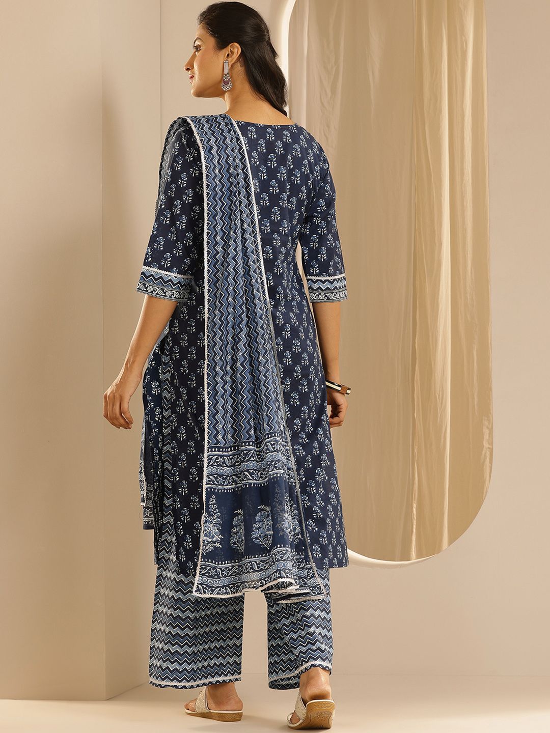 Libas Floral Printed Gotta Patti Pure Cotton Kurta with Palazzos & Dupatta