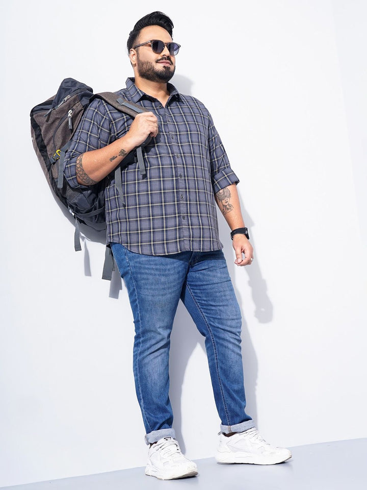The Indian Garage Co Plus Size Windowpane Checked Cotton Casual Shirt