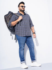 The Indian Garage Co Plus Size Windowpane Checked Cotton Casual Shirt