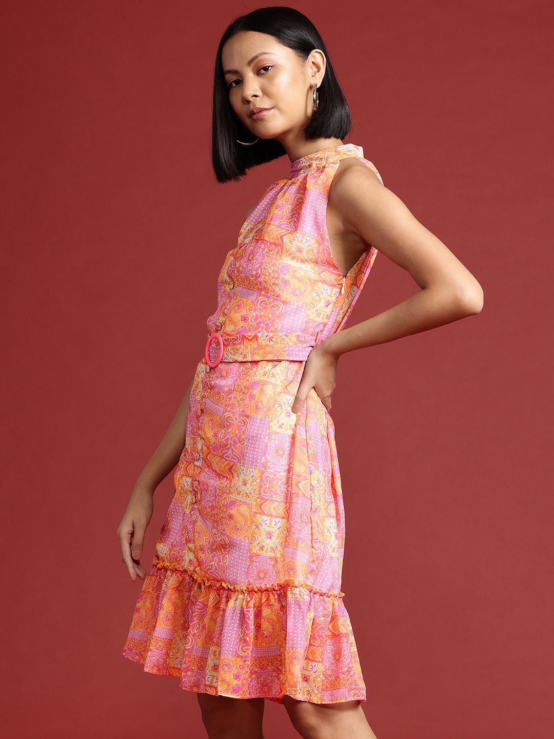 all about you Printed Ruched Halter Neck A-Line Dress