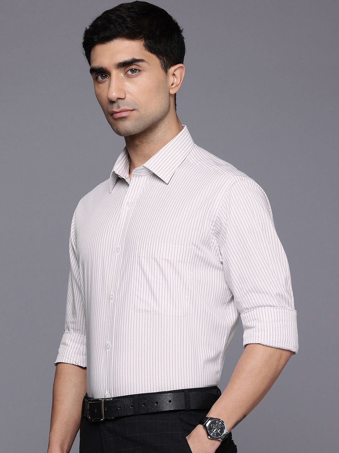Raymond Slim Fit Vertical Stripes Pure Cotton Formal Shirt